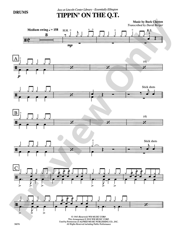 Tippin' on the Q.T. Drums Drums Part Digital Sheet Music Download