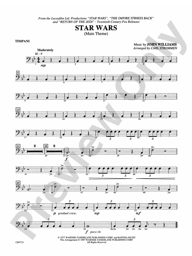 Star Wars® Main Theme: Timpani: Timpani Part - Digital Sheet Music Download