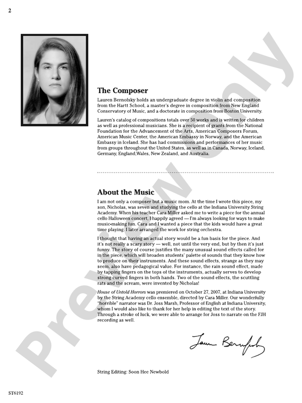 House of Untold Horrors Score Lauren Bernofsky Digital Sheet Music Download