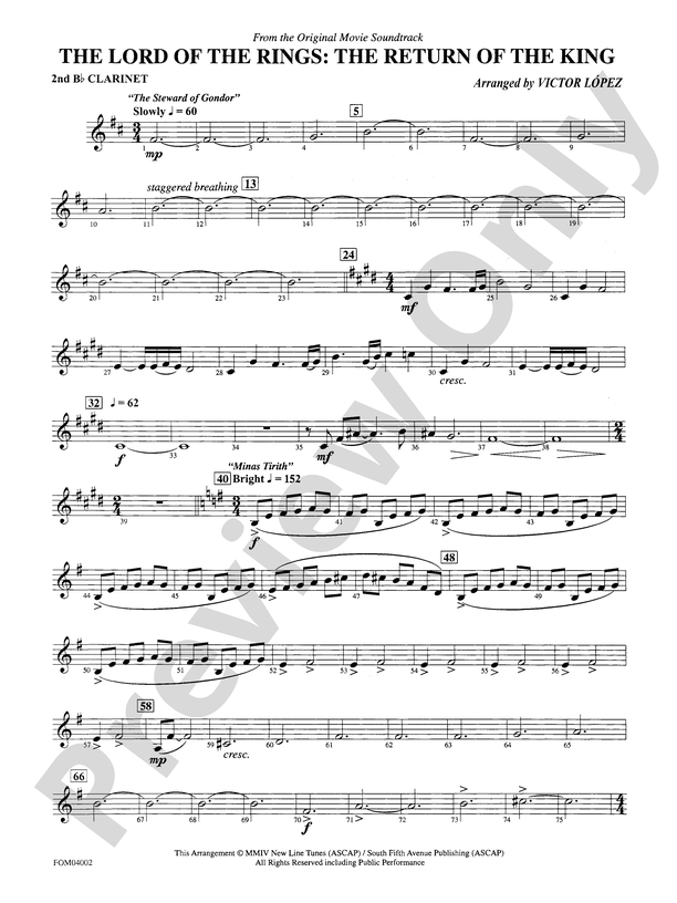 The Lord of the Rings: The Return of the King, Suite from: 2nd B-flat Clarinet