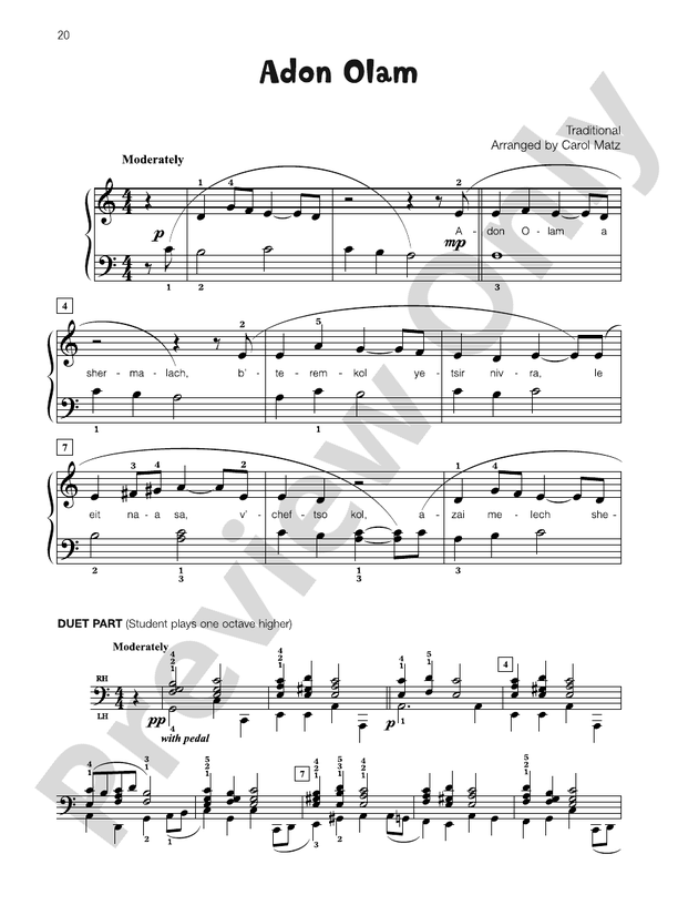 Adon Olam - Piano Solo with Lyrics (with Optional Duet Accompaniments)