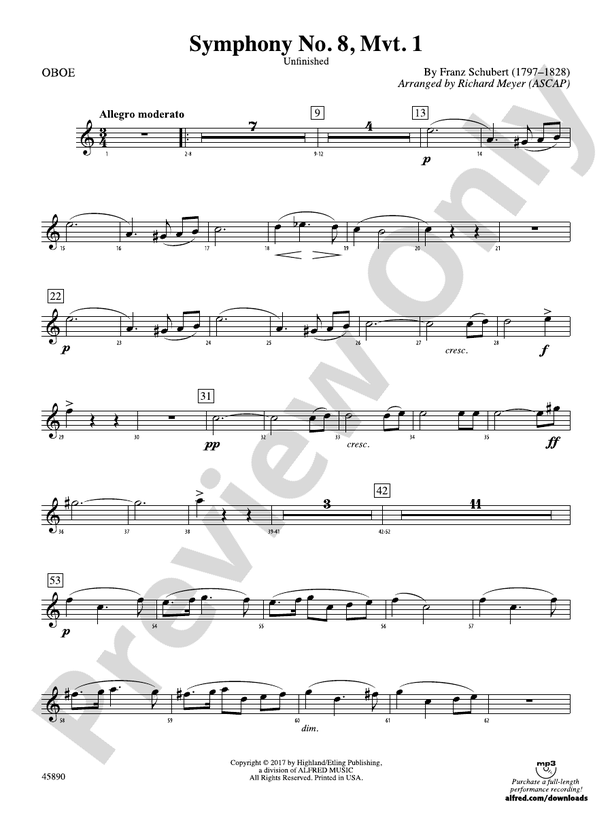 Symphony No. 8, Mvt. 1: Oboe: Oboe Part - Digital Sheet Music Download