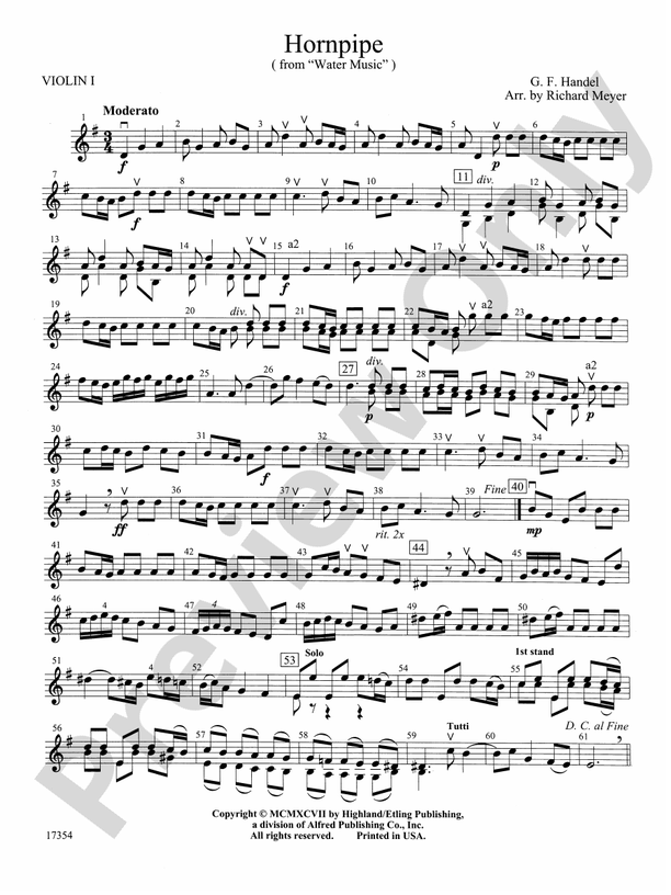 Hornpipe (from Water Music): 1st Violin