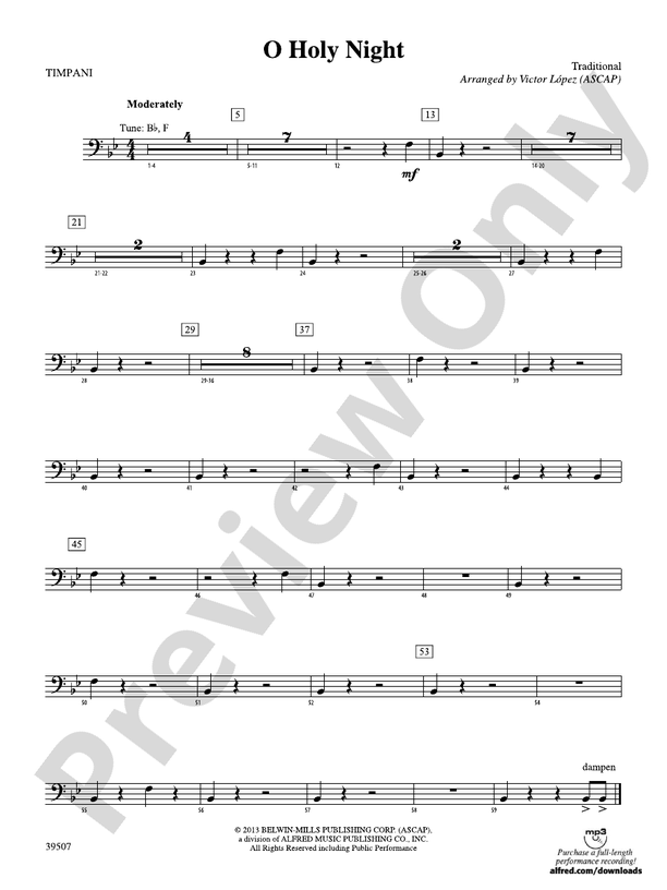 O Holy Night Timpani Timpani Part Digital Sheet Music Download