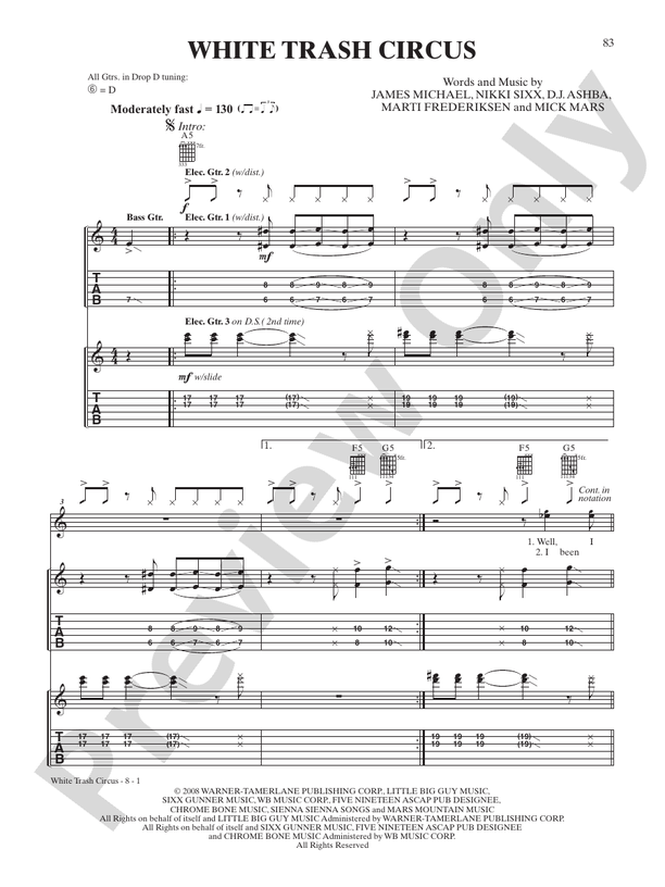 Download Digital Sheet Music of motley crue for Guitar notes and tablatures