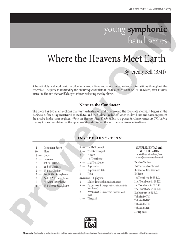 Where The Heavens Meet Earth Concert Band Conductor Score And Parts Jeremy Bell Digital Sheet