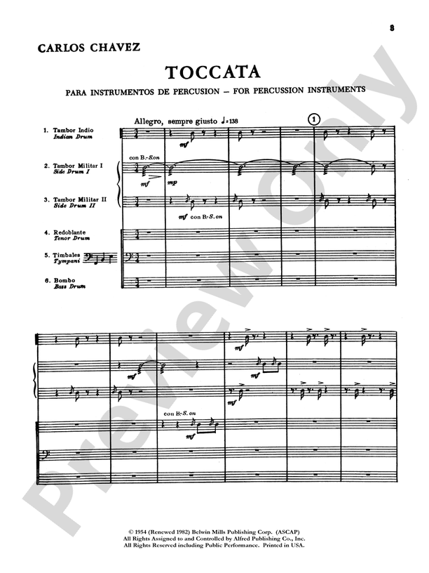 Toccata Percussion Ensemble Book Carlos Chávez Digital Sheet Music Download