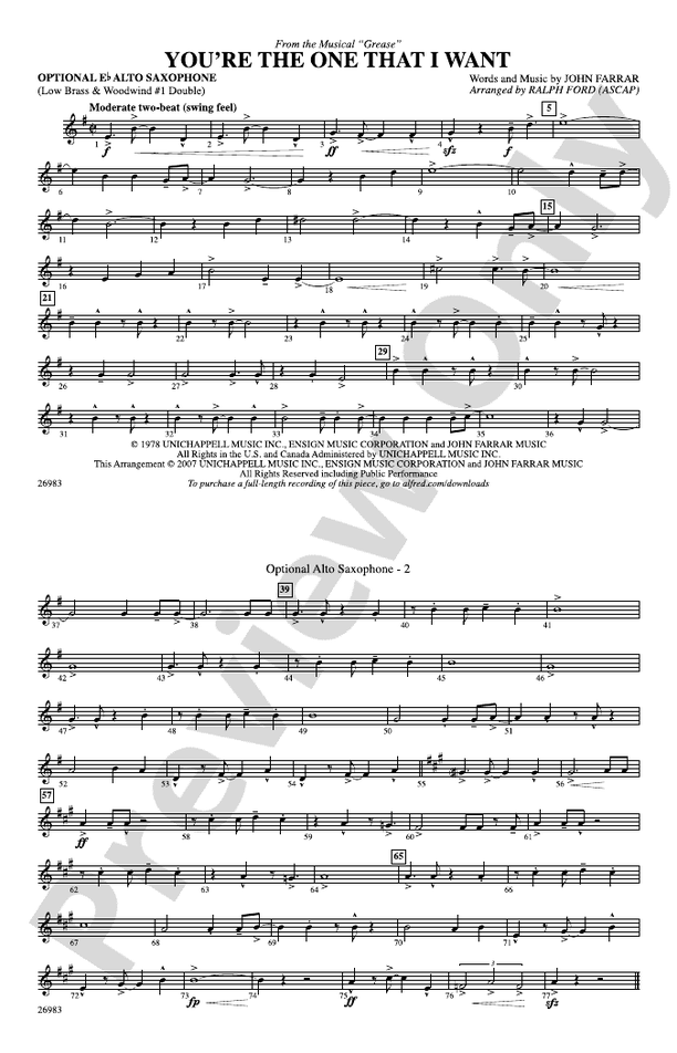 You're the One That I Want (from the musical Grease) Optional Alto Sax