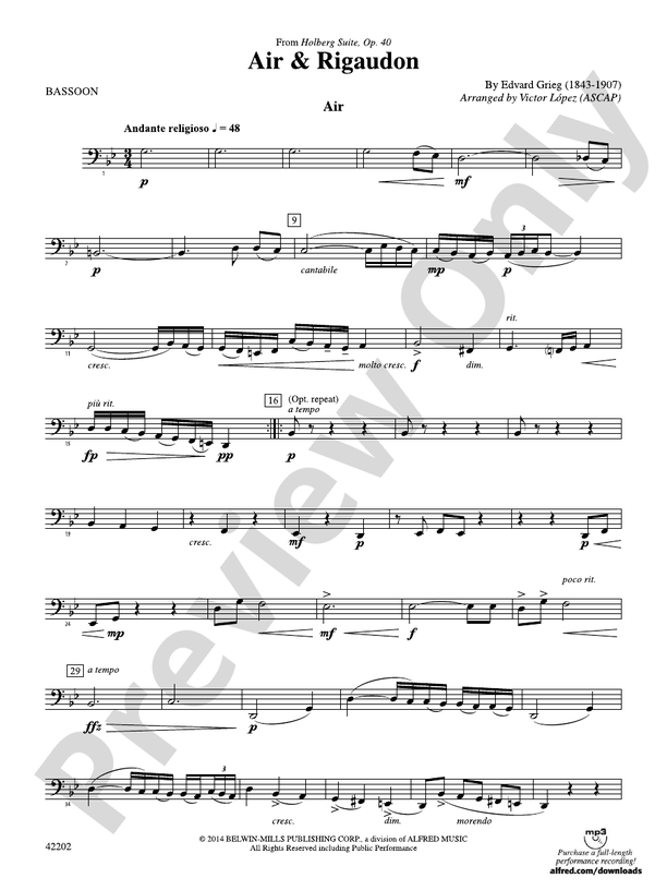 Air & Rigaudon Bassoon Bassoon Part Digital Sheet Music Download