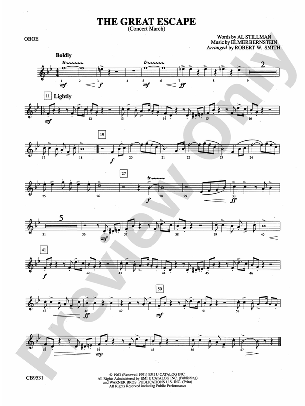 The Great Escape March Oboe Oboe Part Digital Sheet Music Download