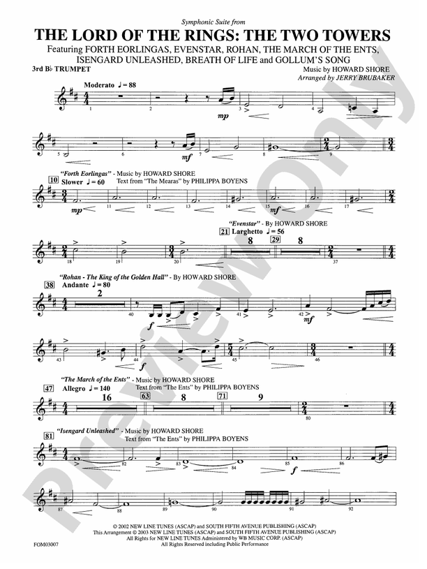 The Lord of the Rings The Two Towers, Symphonic Suite from 3rd Bflat