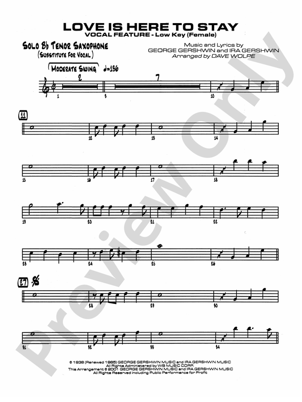 Love Is Here to Stay Solo Tenor Saxophone Solo Tenor Saxophone Part
