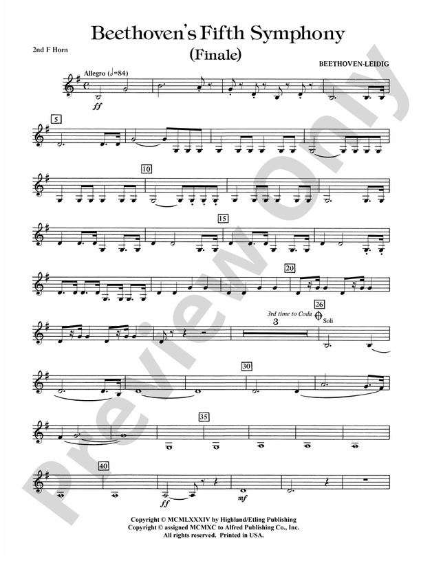 Beethoven's 5th Symphony, Finale: 2nd F Horn: 2nd F Horn