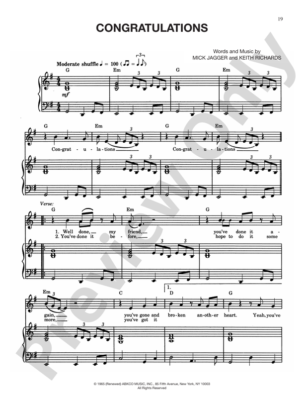 Here is the sheet music for Congratulations for everybody that