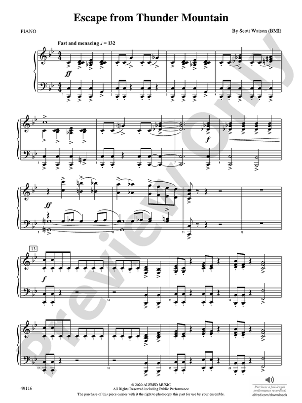 Escape from Thunder Mountain: Piano Accompaniment