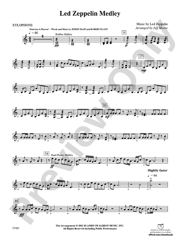 Led Zeppelin Medley Xylophone Xylophone Part Digital Sheet Music Download