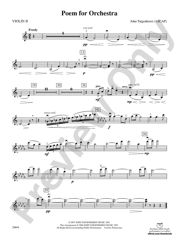 Poem for Orchestra 2nd Violin 2nd Violin Part Digital Sheet Music