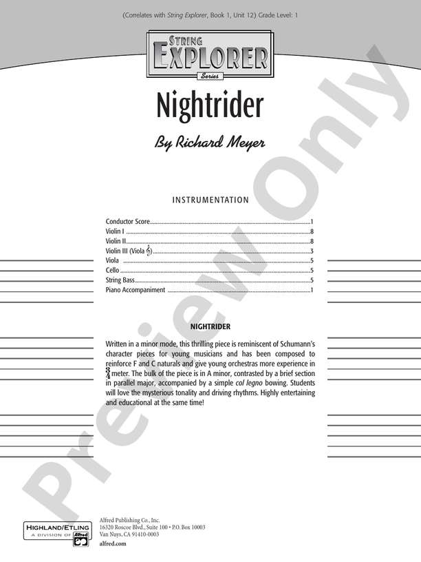 Nightrider: Score: String Orchestra Score - Digital Sheet Music Download