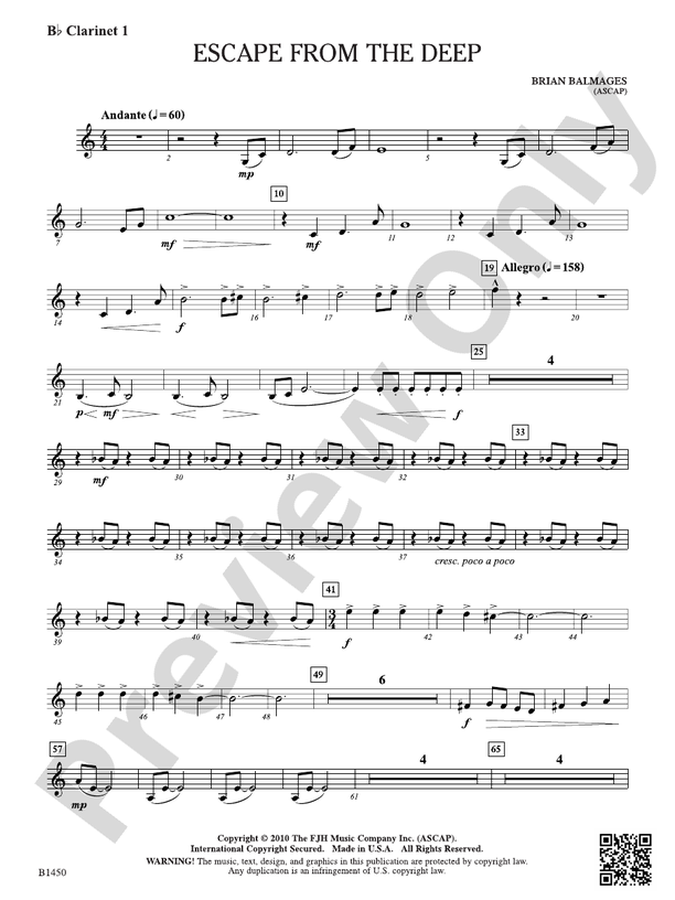 Escape from the Deep: B-flat Clarinet 1: B-flat Clarinet 1 Part