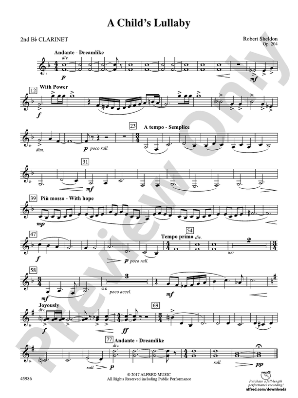 A Child's Lullaby: 2nd B-flat Clarinet