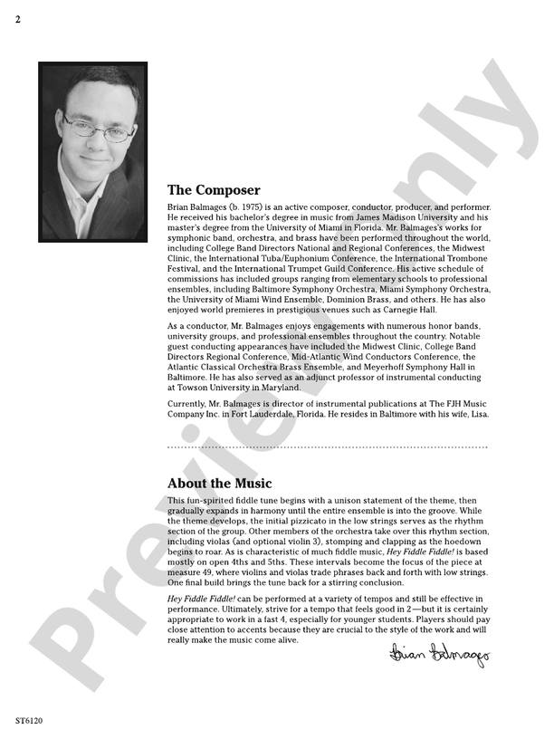 Hey Fiddle Fiddle!: Score: : Brian Balmages - Digital Sheet Music Download