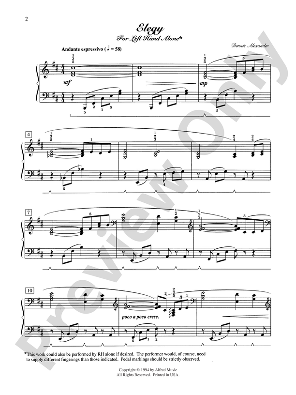 Elegy (for left hand alone) - Piano Solo