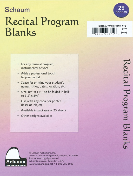 Schaum Recital Programs (Blank) #73: Black and White Piano