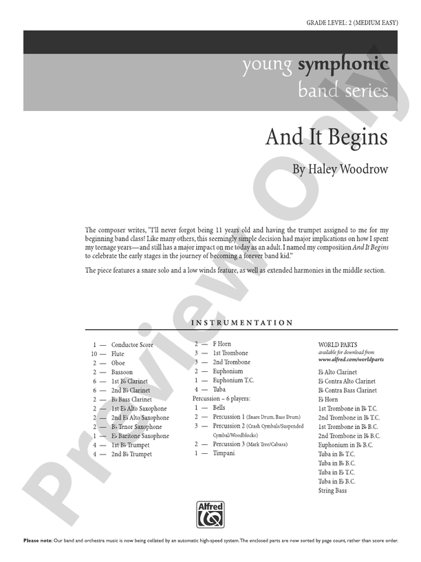And It Begins Concert Band Conductor Score & Parts Haley Woodrow Digital Sheet Music Download