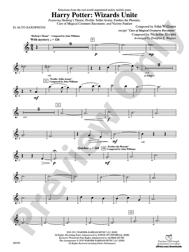 Harry Potter Wizards Unite Eflat Alto Saxophone Eflat Alto