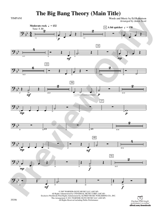 The Big Bang Theory (Main Title): Timpani: Timpani Part - Digital.