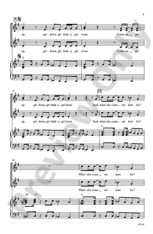 Get up get down get funky get loose ssa choral octavo leon huff