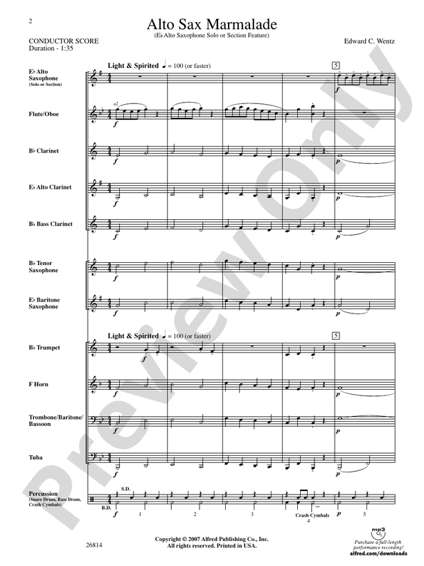 Alto Sax Marmalade Score Concert Band Score Digital Sheet Music Download