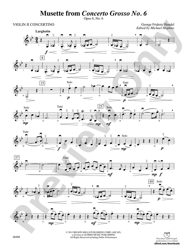 usikre januar Skære af Musette from Concerto Grosso No. 6: Violin 2 Concertino: Violin 2  Concertino Part - Digital Sheet Music Download