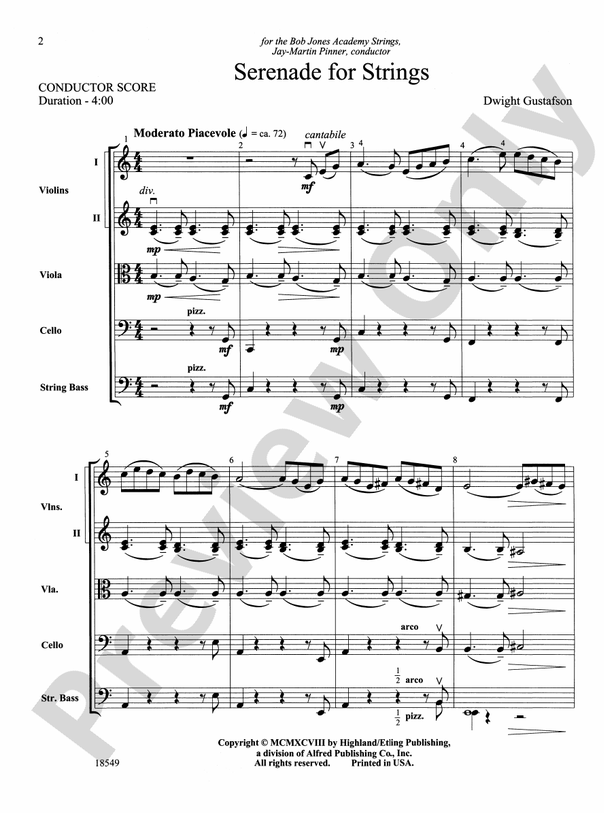 Serenade for Strings String Orchestra Conductor Score & Parts Dwight