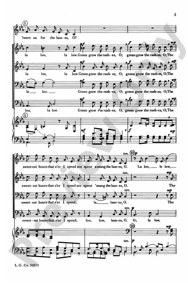 Green Grow the Rashes, O TTBB Choral Octavo Digital Sheet Music Download