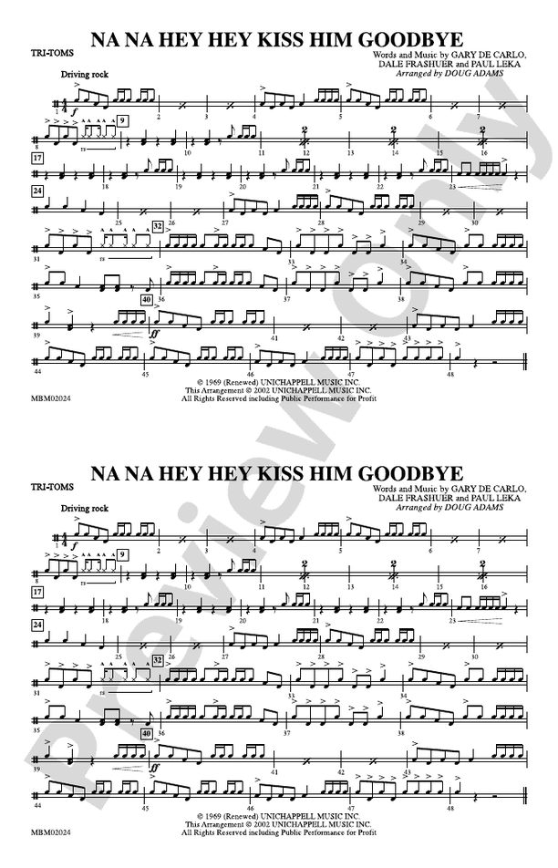 Na Na Hey Hey Kiss Him Goodbye TomToms TomToms Part Digital Sheet Music Download
