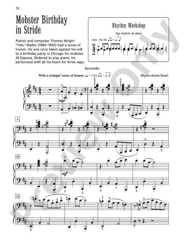 Mobster Birthday in Stride - Piano Duet (1 Piano, 4 Hands)