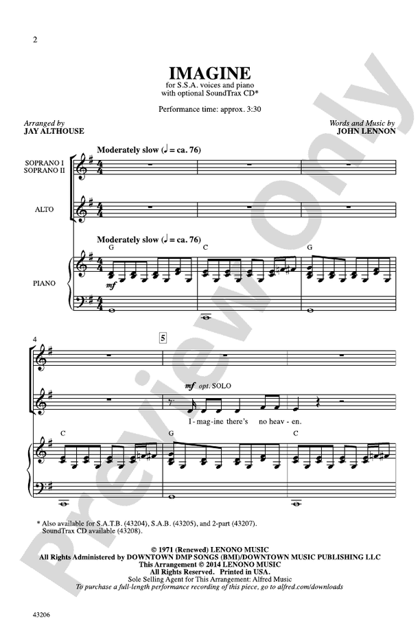 Imagine Sheet Music, John Lennon