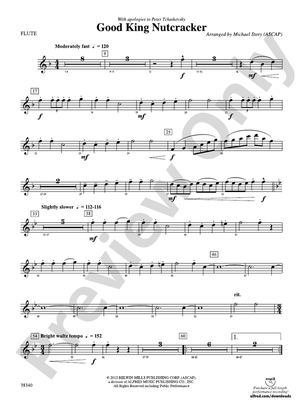 Good King Nutcracker Flute Flute Part Digital Sheet Music Download