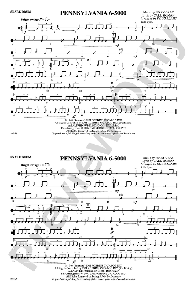 Pennsylvania 65000 Snare Drum Snare Drum Part Digital Sheet Music