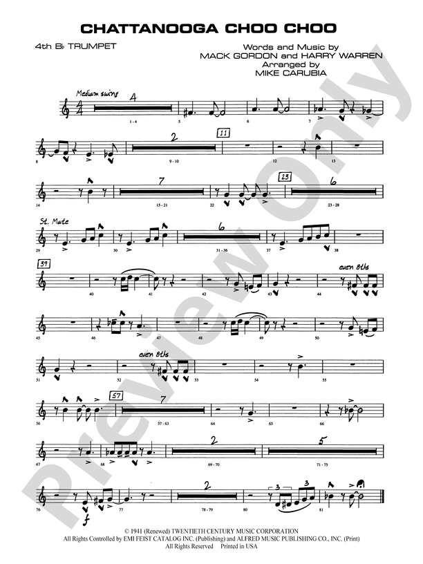 Chattanooga Choo Choo: 4th B-flat Trumpet: 4th B-flat Trumpet Part ...