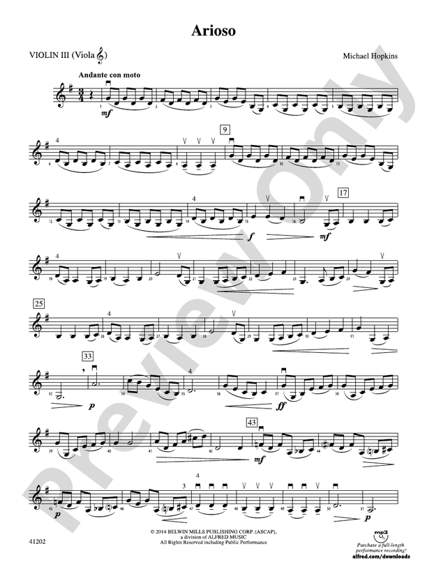 Arioso 3rd Violin Viola Tc 3rd Violin Viola Tc Part Digital Sheet Music Download 0318