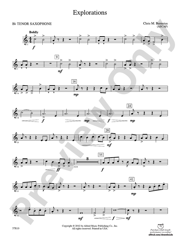 Explorations Bflat Tenor Saxophone Bflat Tenor Saxophone Part