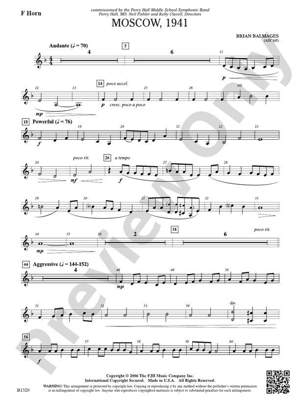 Moscow, 1941: F Horn: F Horn Part: Brian Balmages - Digital Sheet