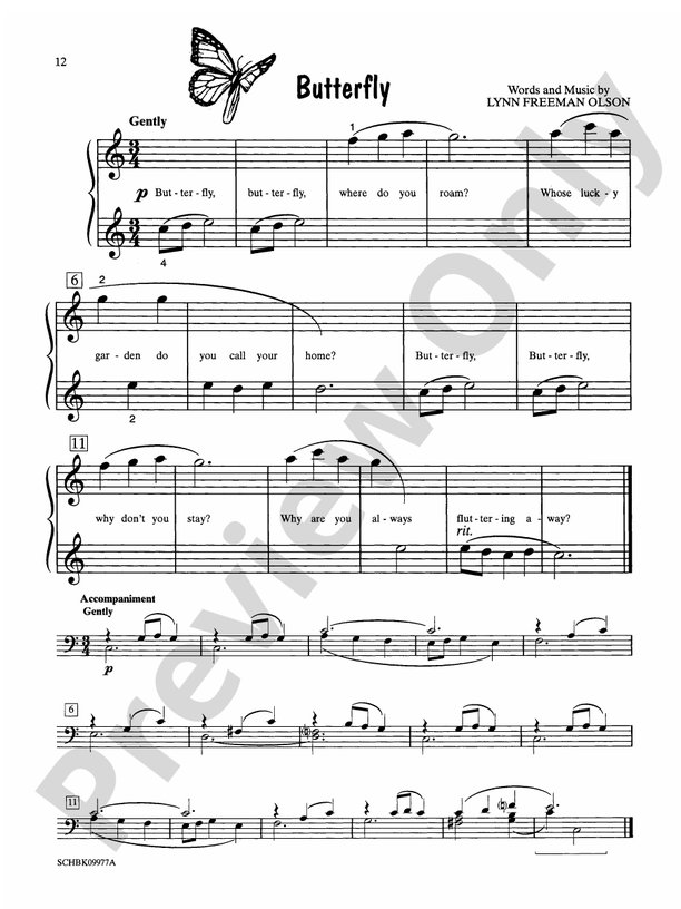 Butterfly - Piano Solo with Lyrics (with Optional Duet Accompaniments)