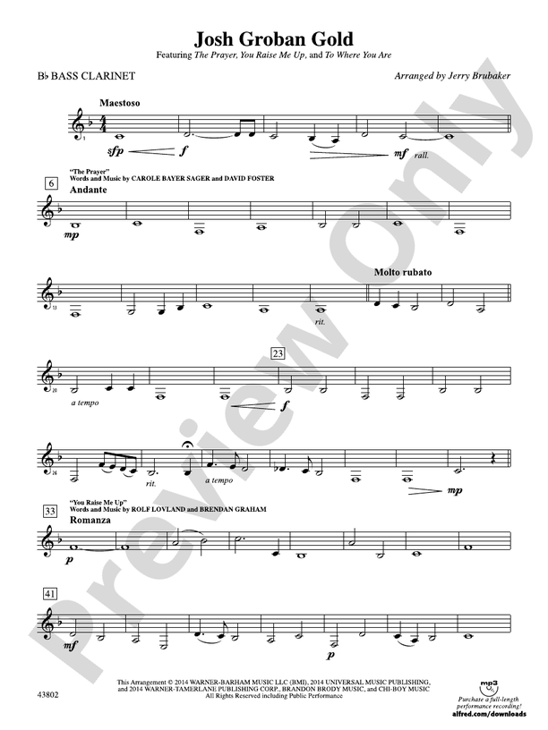 Josh Groban Gold Bflat Bass Bflat Bass Part