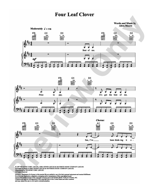 Four Leaf Clover: Piano/Vocal/Chords: Abra Moore - Digital Sheet Music ...