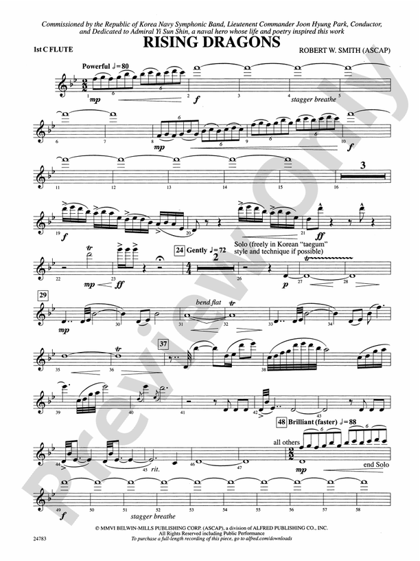 Rising Dragons Flute Flute Part Digital Sheet Music Download