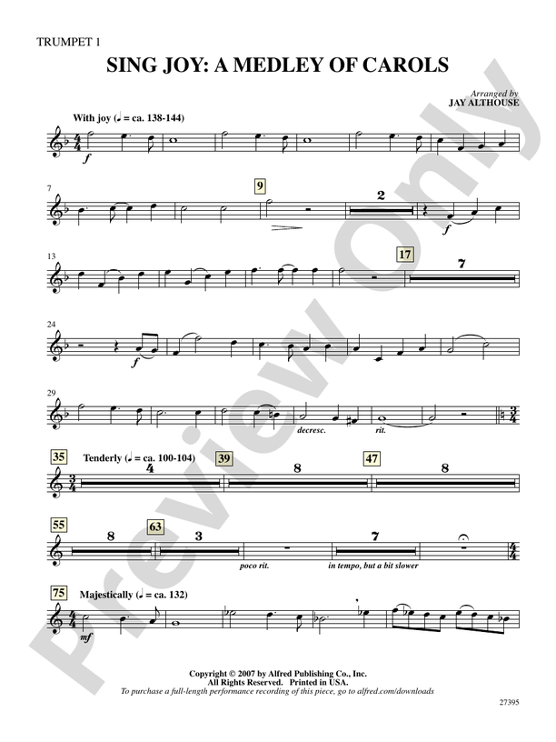 Sing Joy: A Medley of Carols: 1st B-flat Trumpet