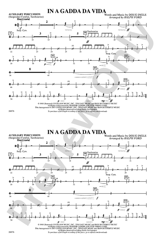 In A Gadda Da Vida Auxiliary Percussion Auxiliary Percussion Part